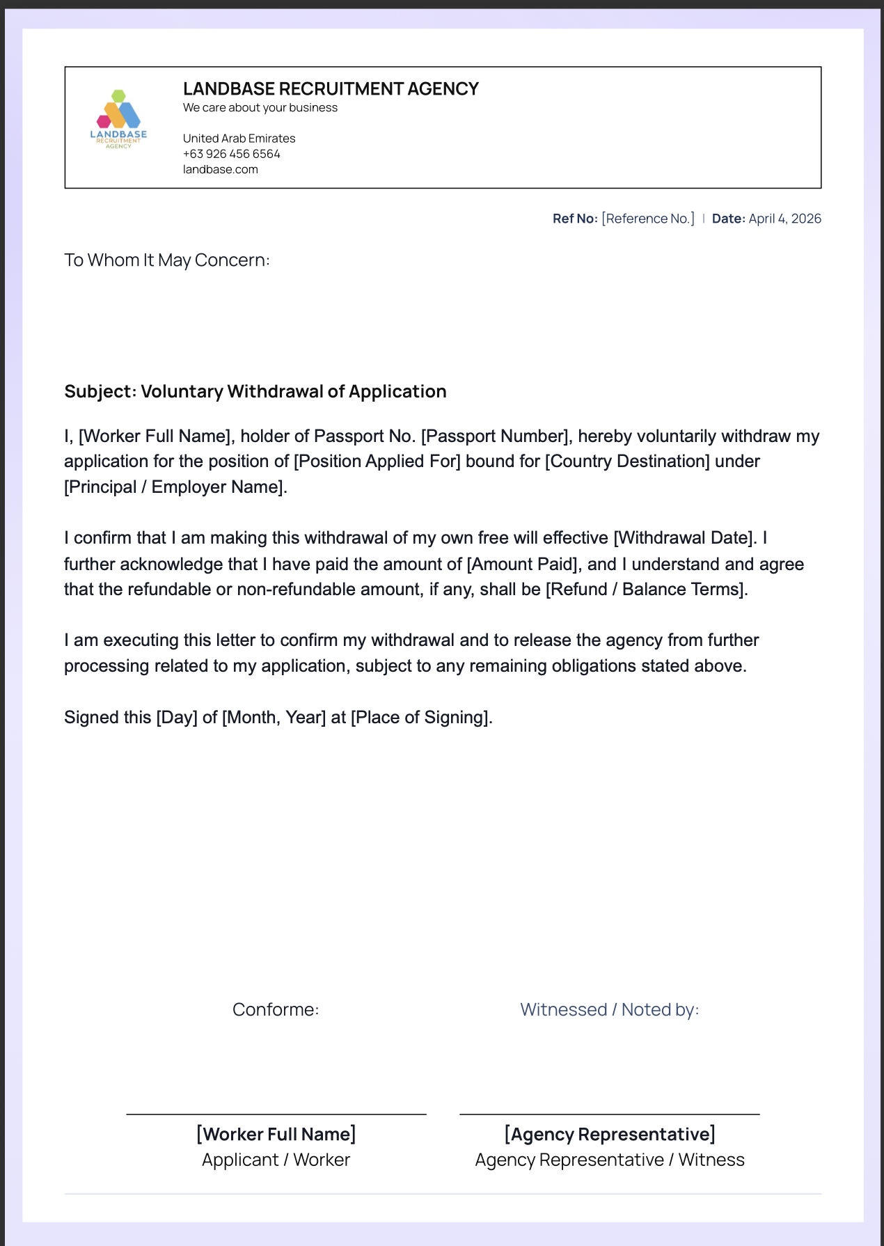 Letterhead template preview